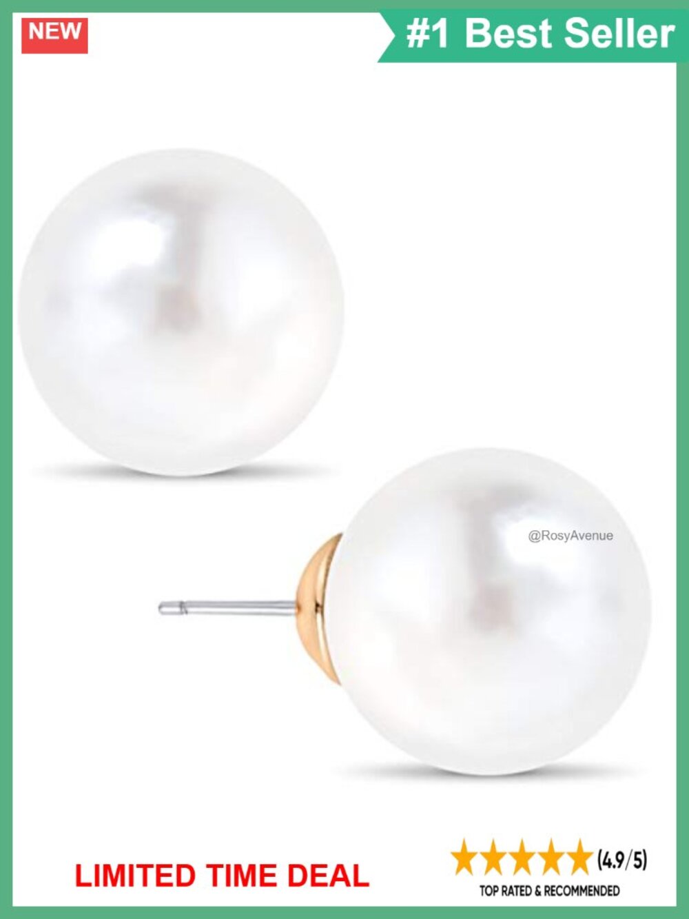 Oversized Simulated Pearl Stud Earrings Hypoallergenic Stainless Steel 14mm